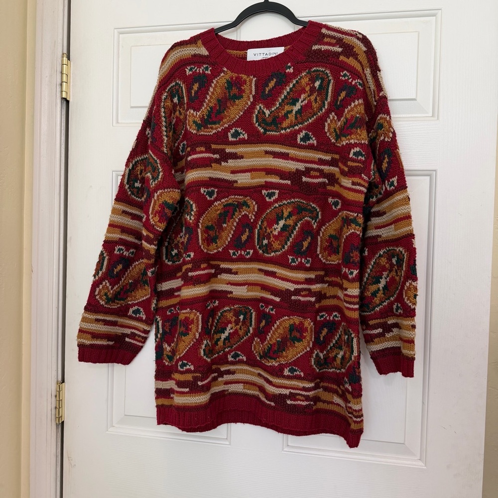 Vintage 90s Sweater Adrienne Vittadini Sport Coogi Style Cottegecore Paisley M